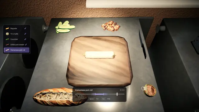 Making a bánh mì at the counter